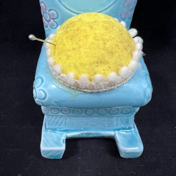 Vintage Ceramic Blue Rocking Chair Pin Cushion - Picture 9 of 9